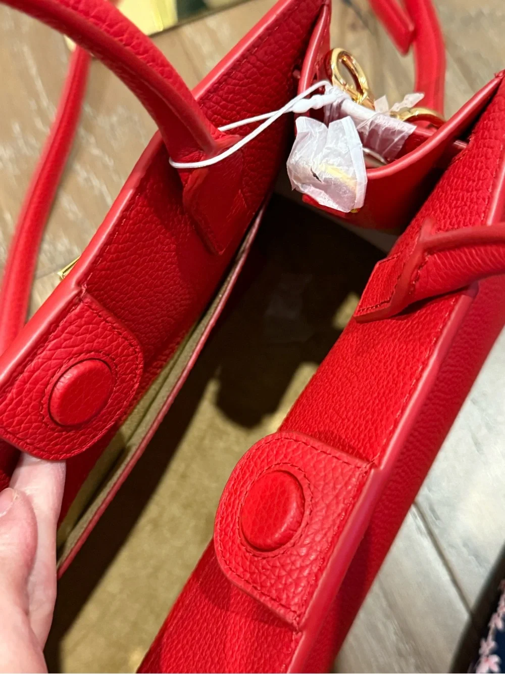 Veronica Beard Bright Red Pebbled Leather Satchel with Bow Strap Crossbody Belt